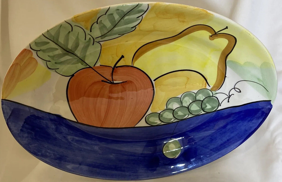 Bella Ceramica ALFRESCO Oval Serving Platter Hand Painted Fruits 14 3/4”D