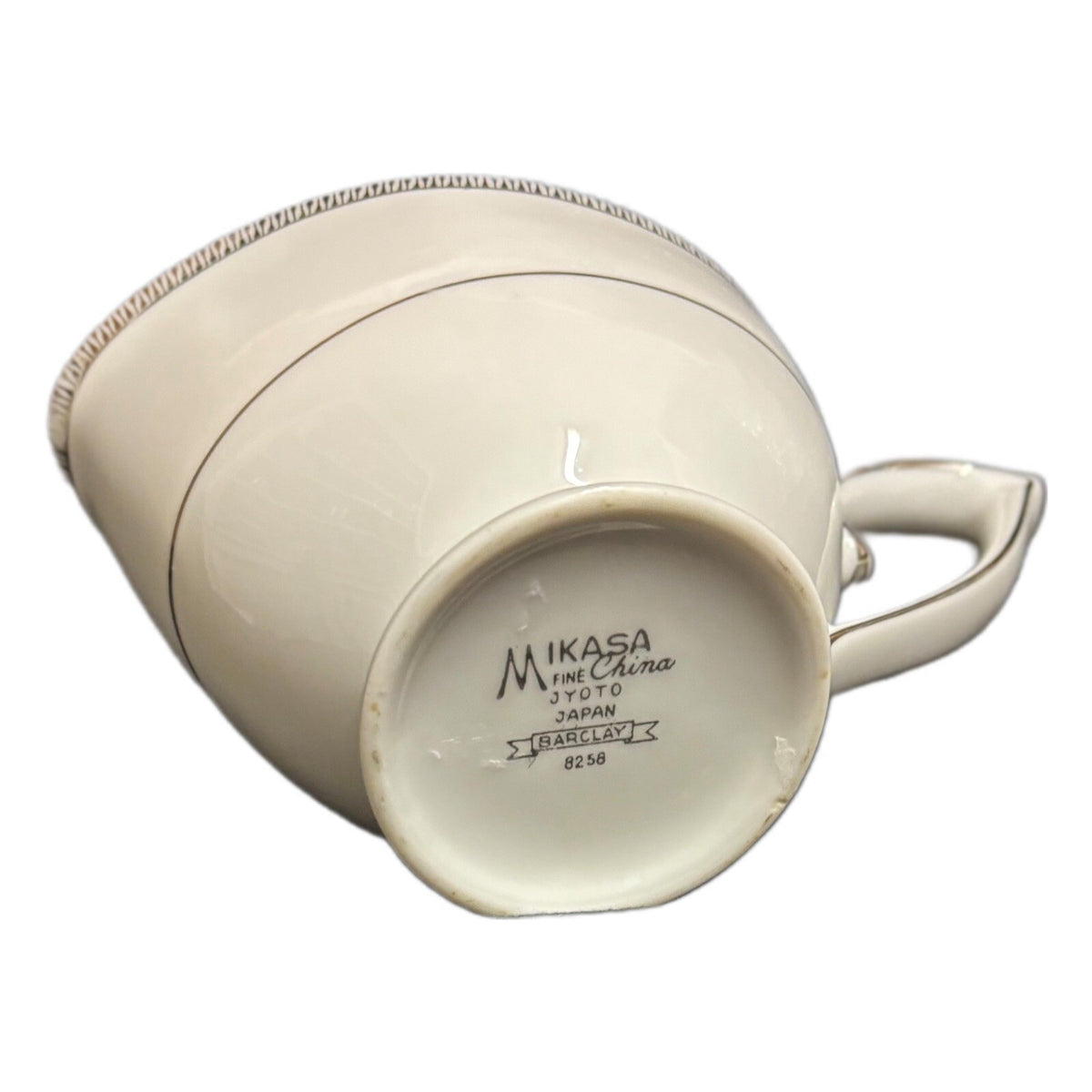 Mikasa BARCLAY Creamer Fine China Jyoto Japan 8248 White Milk Dish Silver Trim
