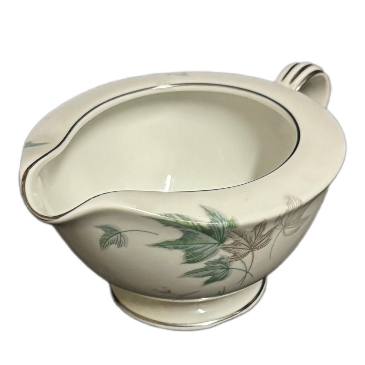 Noritake Greenwood Creamer Milk Condiment Dish Leaves Silver Trim Japan 5769