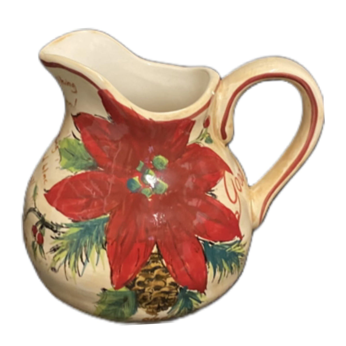 Maxcera NOEL Creamer Poinsettia Pine Cone Holly Berries Christmas  Holiday Cheer