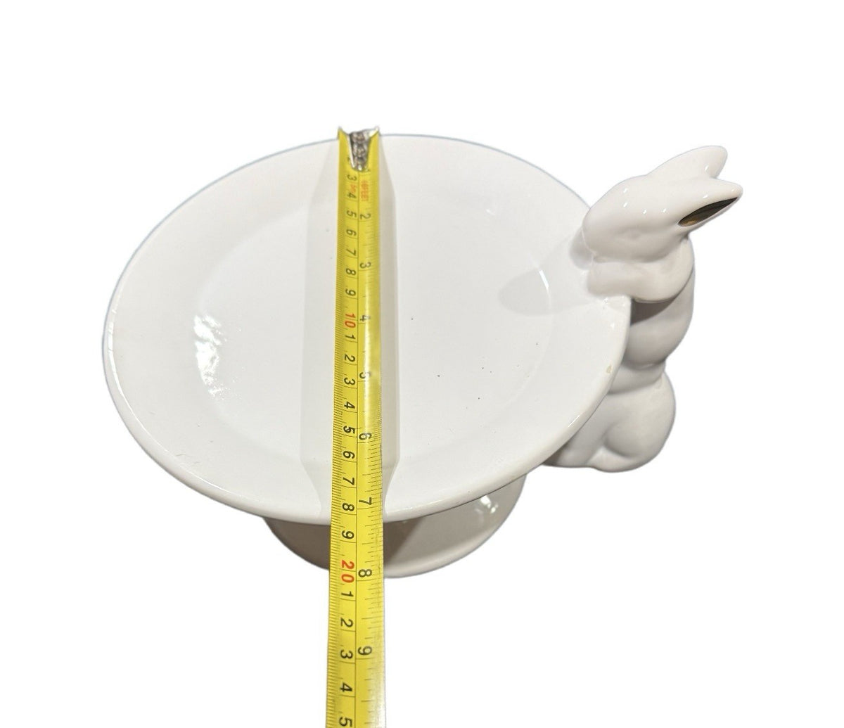 White Ceramic Bunny Pedestal Plate with Gold Ears – Cake Stand or Trinket Dish