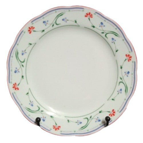 Gibson Designs GRACE 6-Salad Plates 7 7/8" D Blue Red Flowers Green & Blue Lines