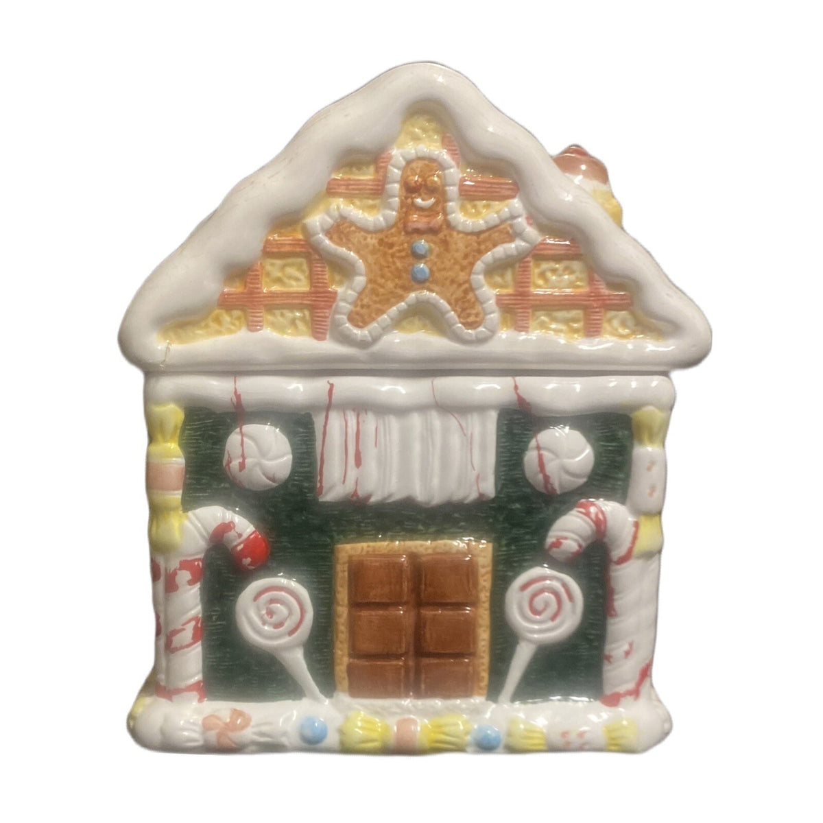 World Bazaar Gingerbread House Cookie Jar Christmas Holiday Decor 9.5” Tall