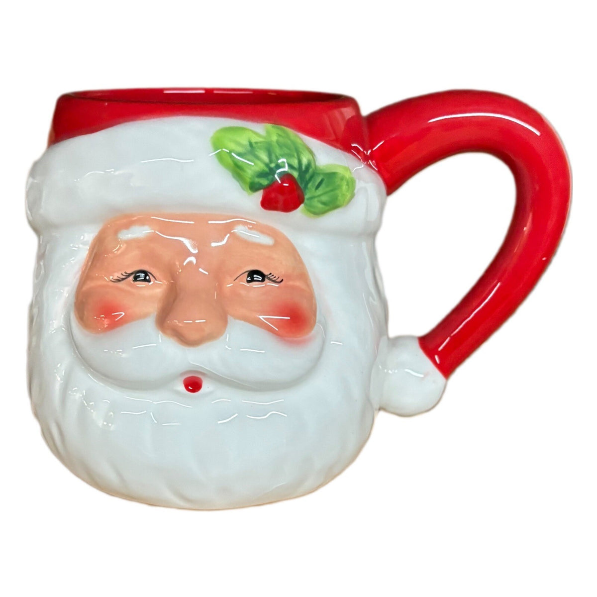 Pier 1 Imports 2- Mugs Santa & Mrs Claus Coffee Cups Hand Painted Dolomite 18oz