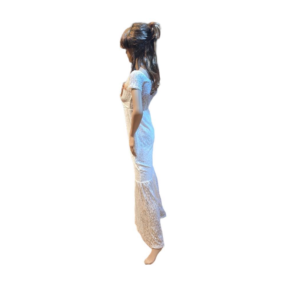 Lace Maxi Dress Maternity Bridal Mermaid V-Neck Cap Sleeves Woman 