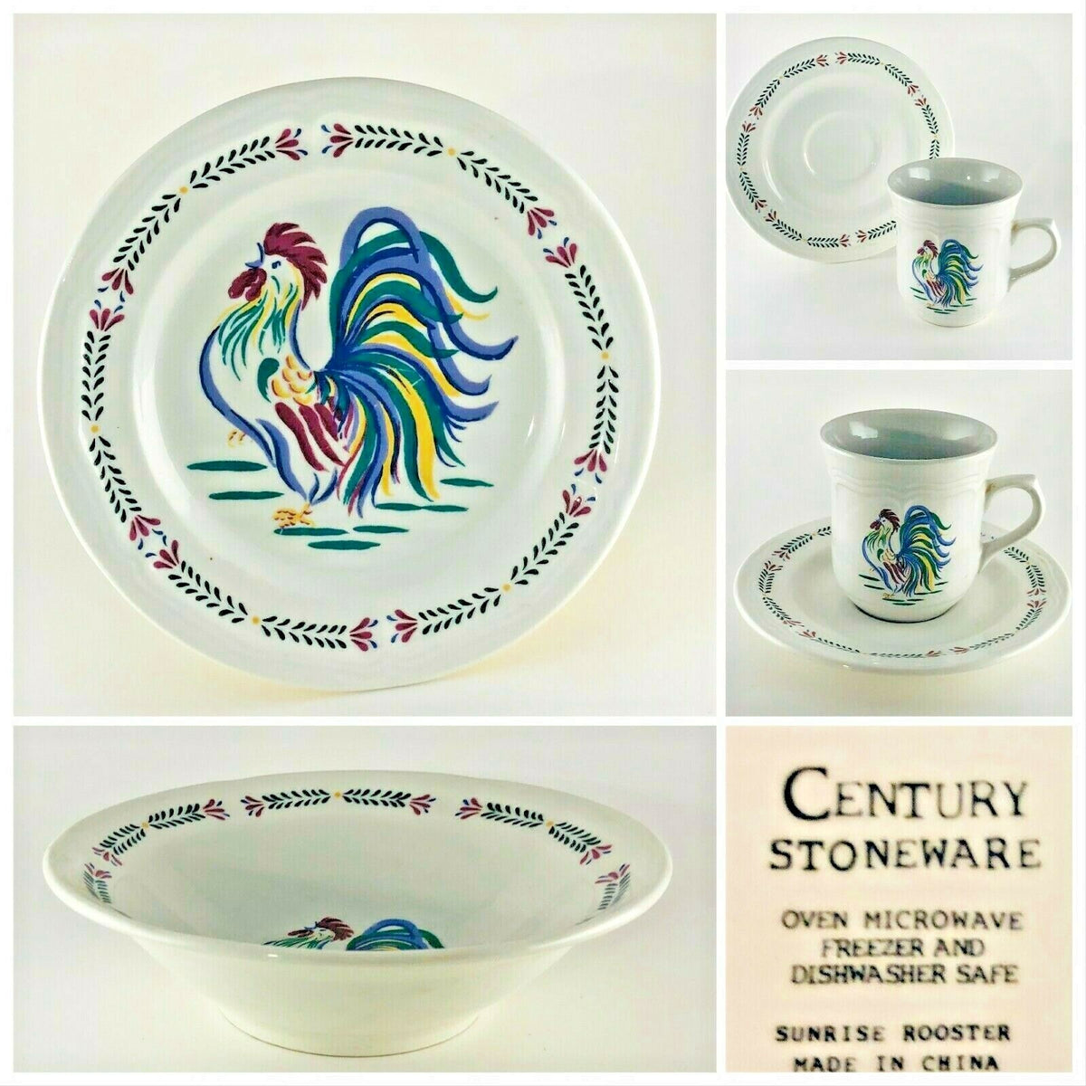 Vintage SUNRISE ROOSTER by Century Stoneware Oven Freezer Safe Laurel Trim
