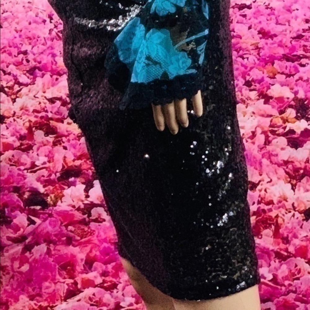 Black sequin NOVO Pencil Midi Skirt woman fitted keen length S  