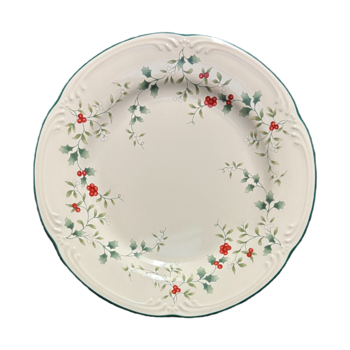 Pfaltzgraff WINTERBERRY 5-Dinner Plates Holly & Berries White Dinnerware