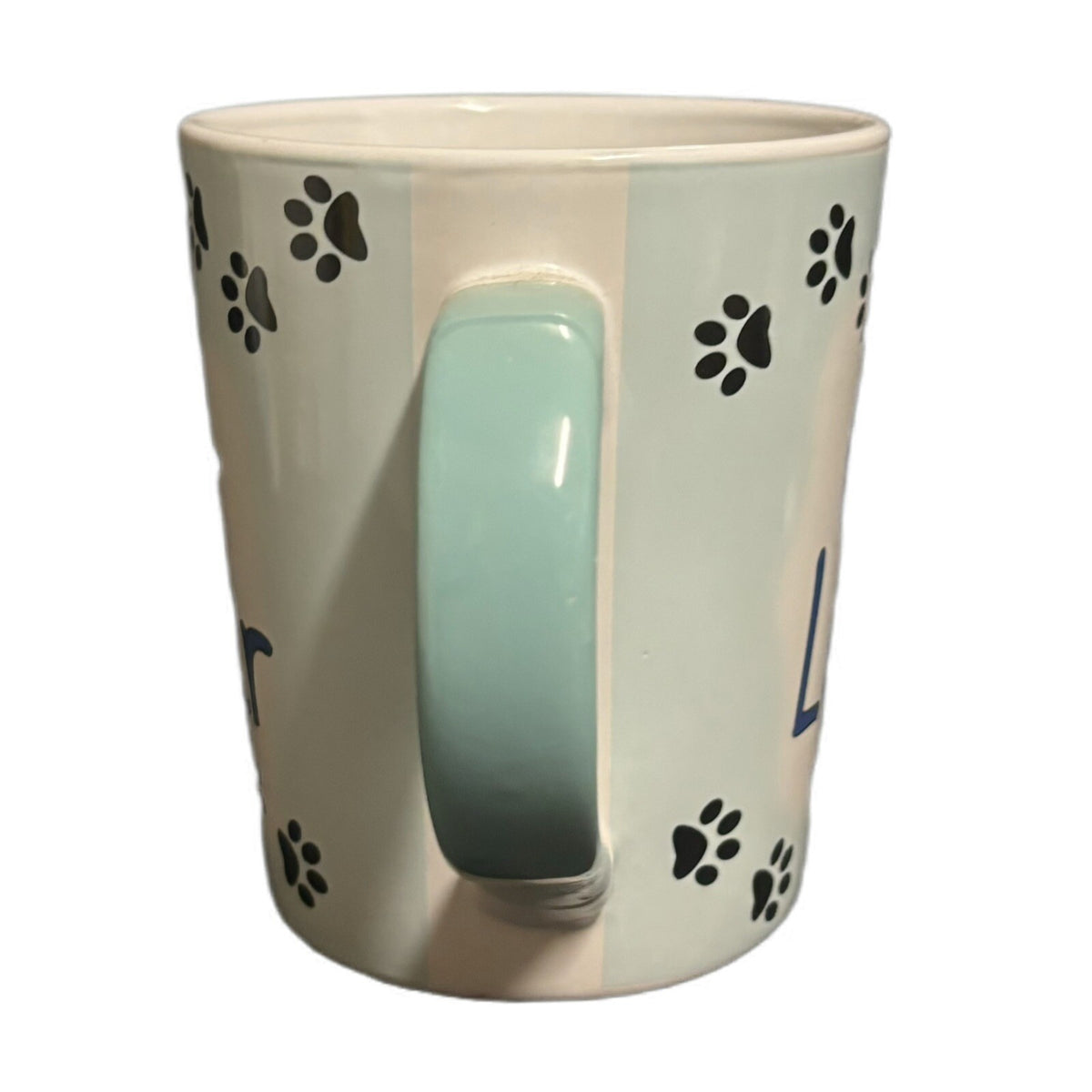 Tumbleweed Pottery Mug CAT LOVER Ceramic Coffee Tea Cup Paw Prints White & Blue