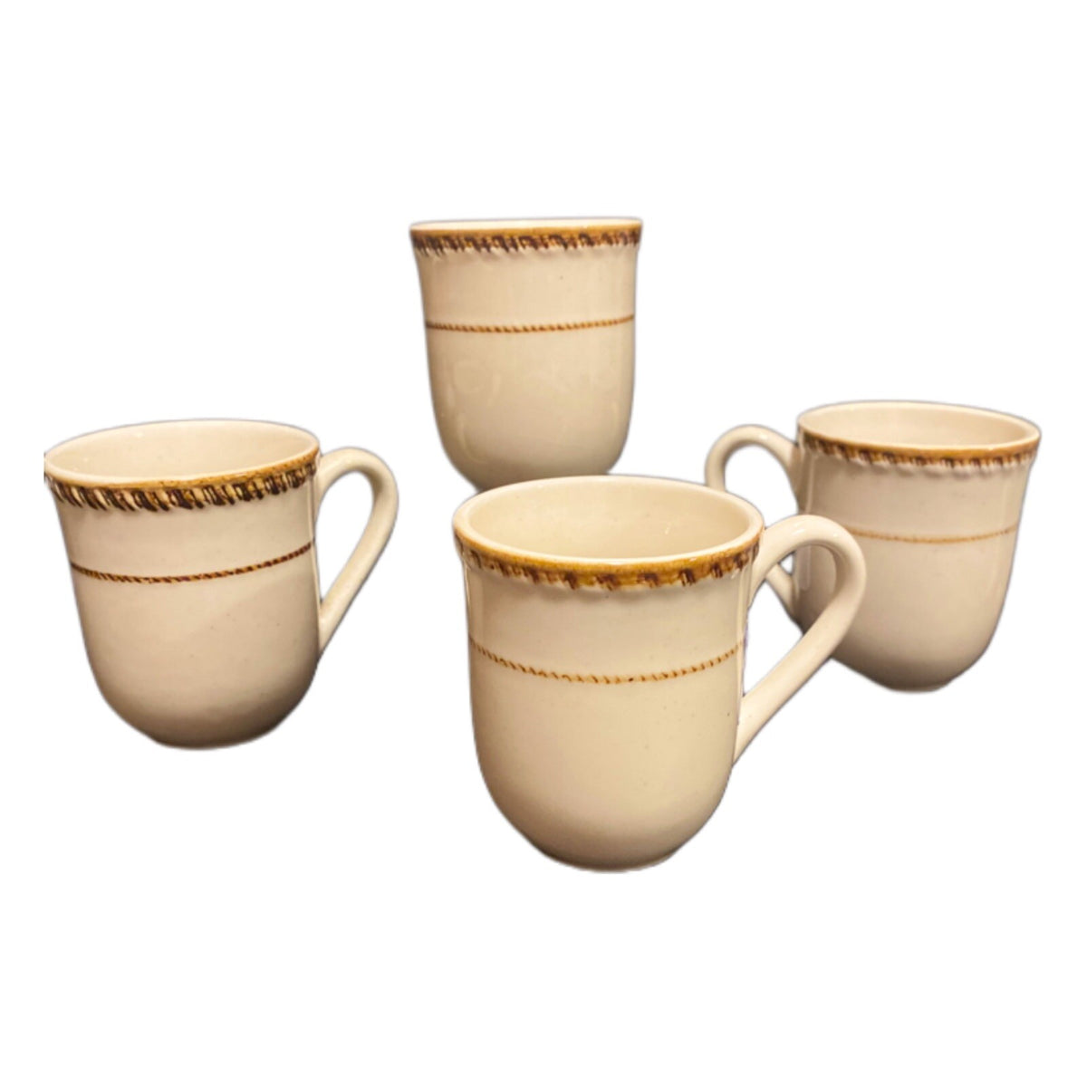 Rare Vintage TAHITI 4-Coffee Mugs Stoneware Tan Brown Speckled Embossed Border