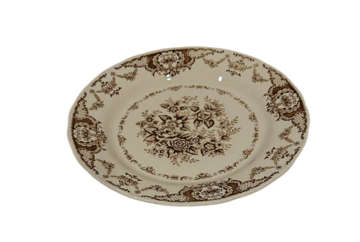 Vintage Nikko Cabbage Rose Floral Platter Japan Brown Shabby Cottage