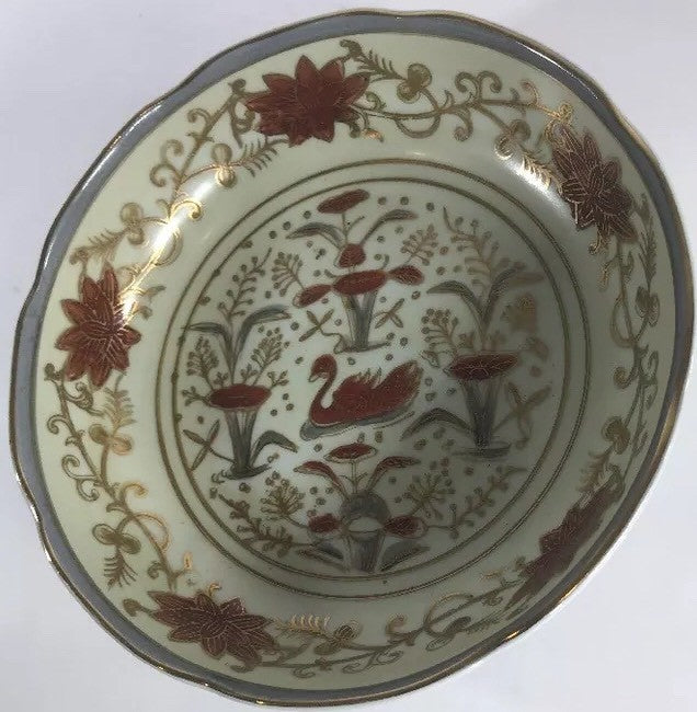 Andrea by Sadek Swan Bowl 5894 Japan Hand Painted Floral Gold Trim Scalloped