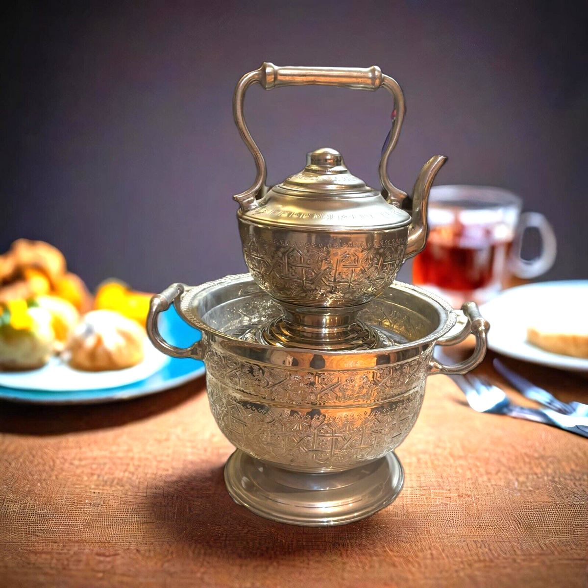 Moroccan Basin & Kettle Traditional Hand Wash Hand Hammered Brass Nickel Silver