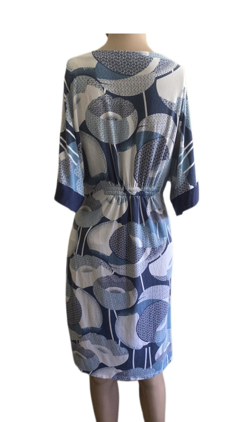 Tori Richard Women Dress Blue White Floral V Neck Short Sleeves Small