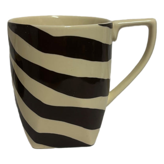222 Fifth 2-Mugs BROWN ZEBRA Fine Porcelain Coffee Tea Cups Stripes PTS Int'l