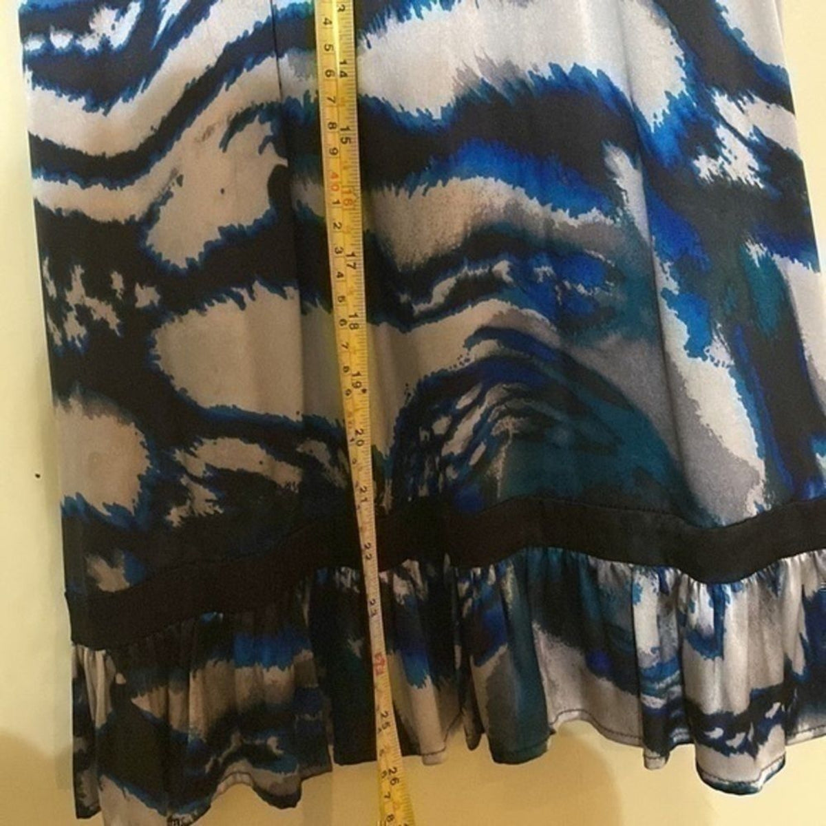 Bebe Puff Sleeve Flare Mini Dress Silk Spandex Small Black Blue 