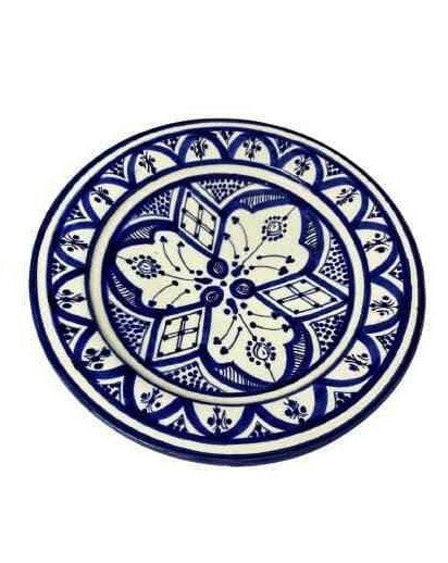 Moroccan Pottery Plate Bowl Terracotta Geometric ART 10 3/8"D GGE SOUK-SAFI BLUE