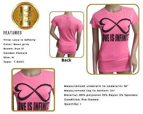 Rue 21 T-Shirt Love is Infinite Pink Crew Neck Cap Sleeves Top M