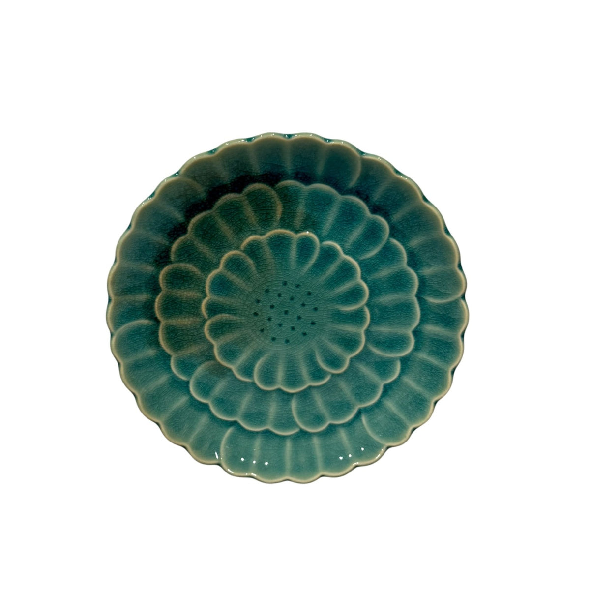 Japanese Lotus Flower 4-Plates Kotobuki Turquoise Pink Celadon Style Ceramic