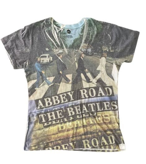 T-Shirt Abbey Road The Beatles L  Woman Gray White Yellow Tee V Neck Top