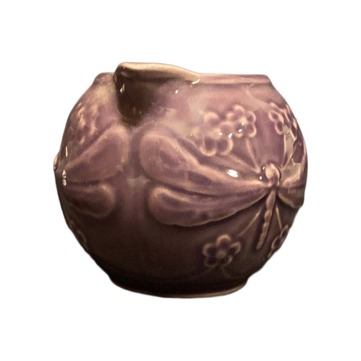 World Market DRAGONFLY Creamer & Sugar Bowl No Lid Dark Purple Majolica Embossed