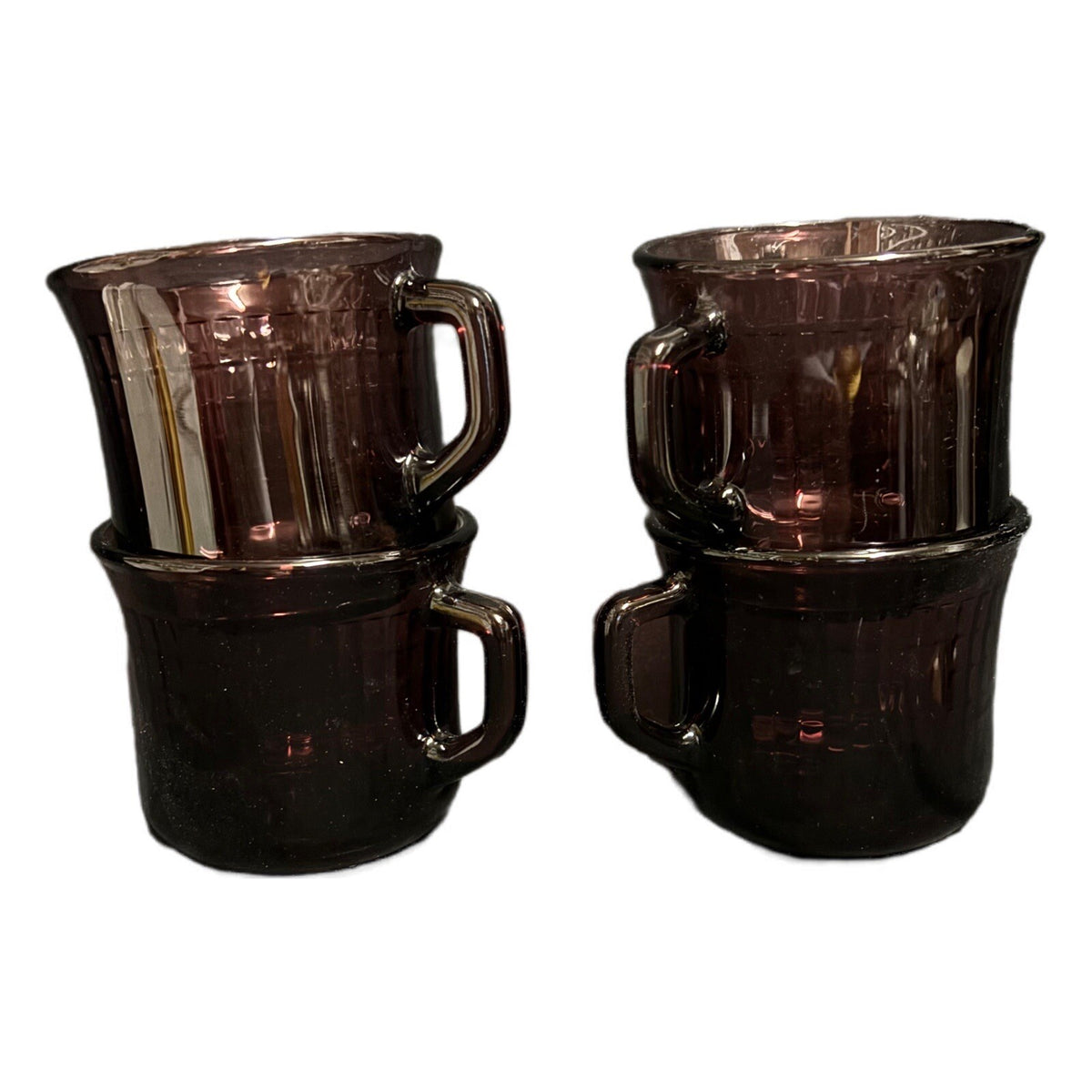 Vintage FORTE CRISA 4 Glass Cups Mexico Amethyst Purple Coffee Tea Mugs