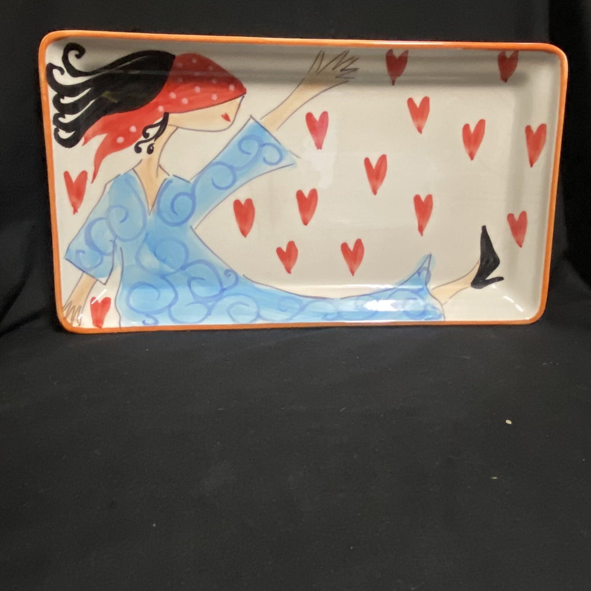 Vintage CRISTINA FORTINI Hand Painted Serving Platter Italy 14" L Rectangular