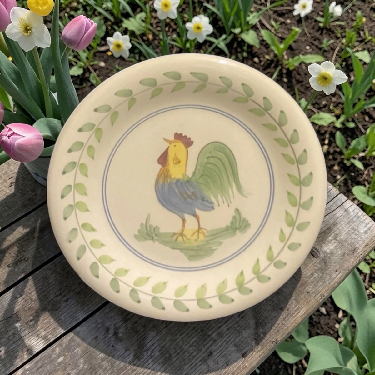World Market Rooster Salad/ Dessert Plates Set of 7 Ceramic Farmhouse 7¾”D