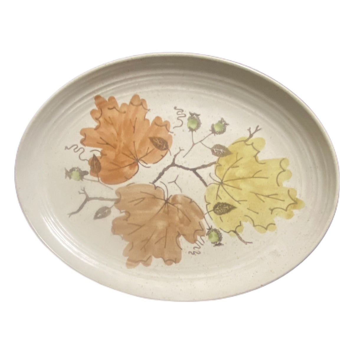 Vintage Metlox Poppytrail Oval Serving Platter Woodland Gold Oak Leaves Vernon