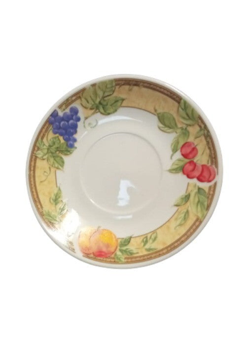 Gibson Designs FRUIT GROVE 6-Cups & 6-Saucers Peaches Cherries Grapes Tea Coffee