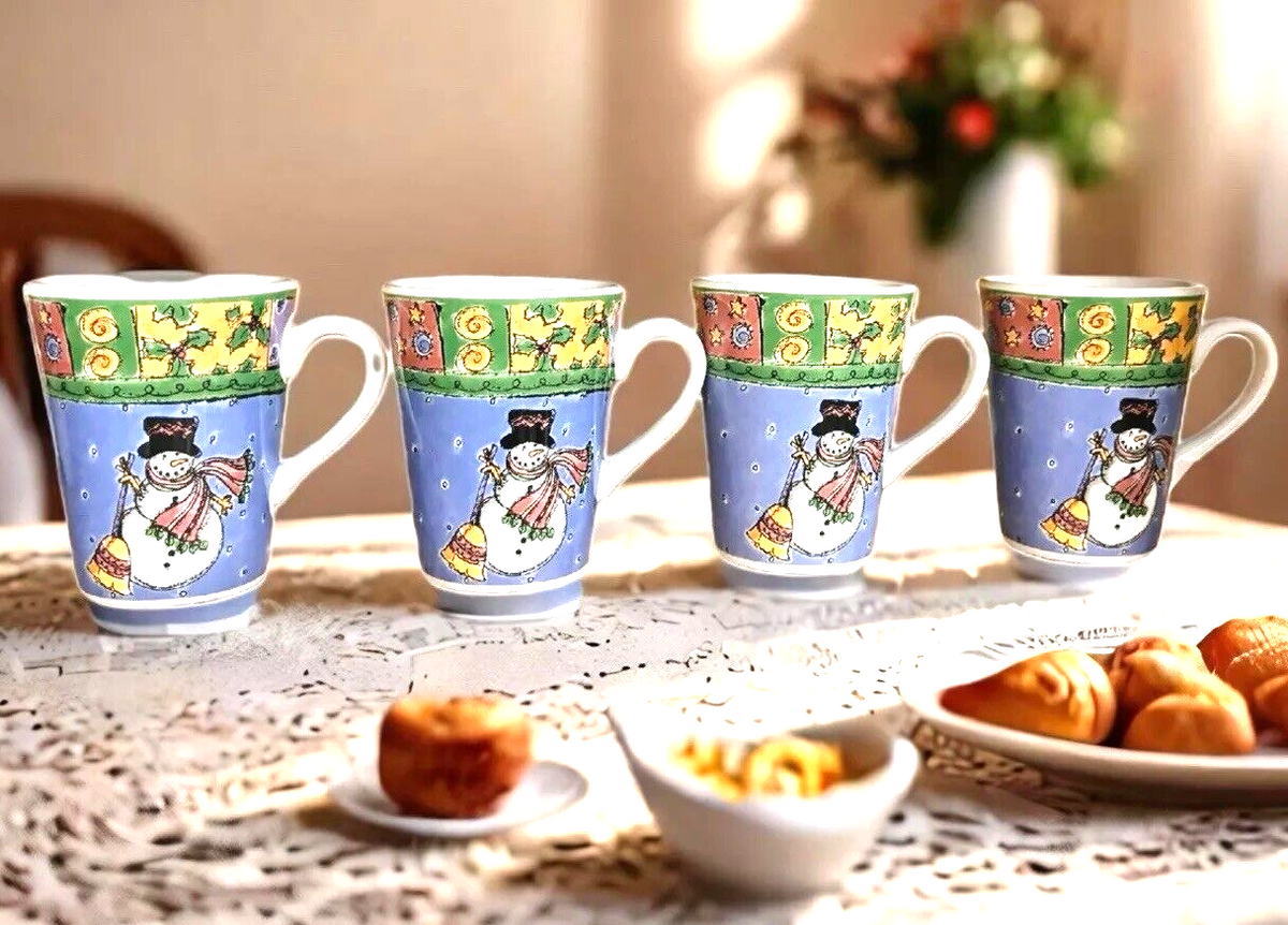 SANGO 4- Mugs The Sweet Shoppe Christmas Sue Zipkin Snowman Coffee Tea Cups