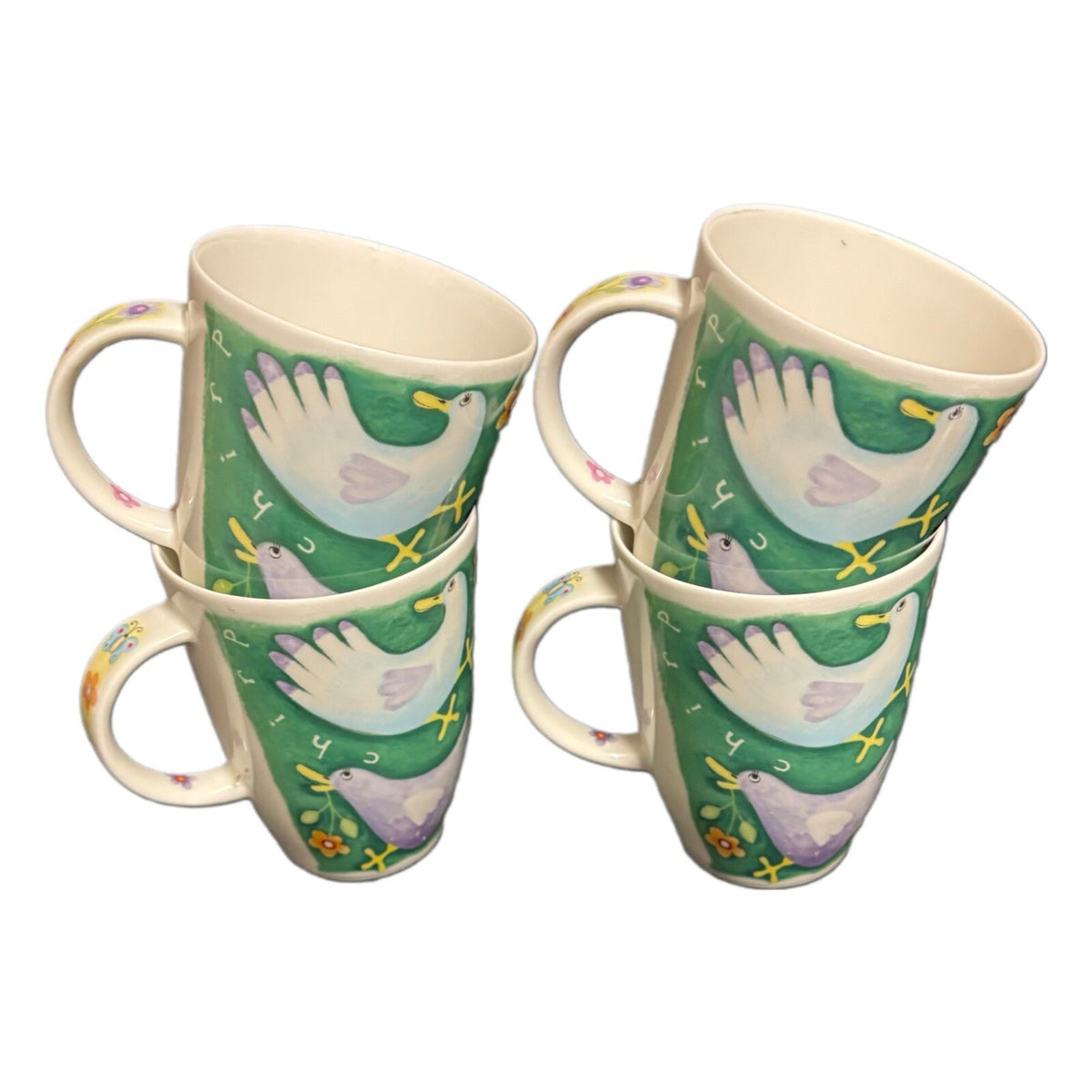Roy Kirkham 4-Mugs COUNTRY CAPERS Farm Pig  Birds Floral OINK Bone China England