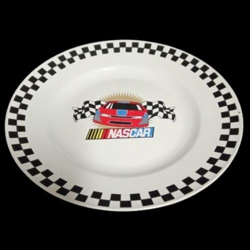 Gibson Designs NASCAR 3-Dinner Plates 11 ¼” D Black White Checkered Car Nascar