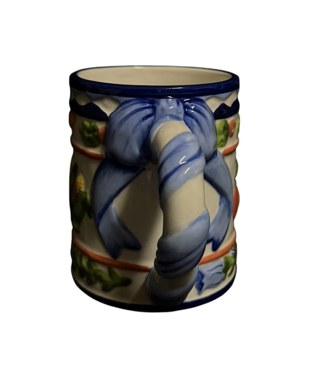 ZRIKE Mug Hand Painted Set Of 3 Coffee Tea Cup Cornucopia Embossed  4 1/2" H