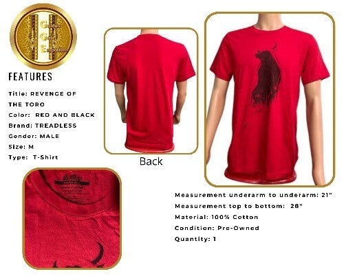 Threadless T-Shirt Revenge of the Toro Cotton Men Crew Neck Red MD.