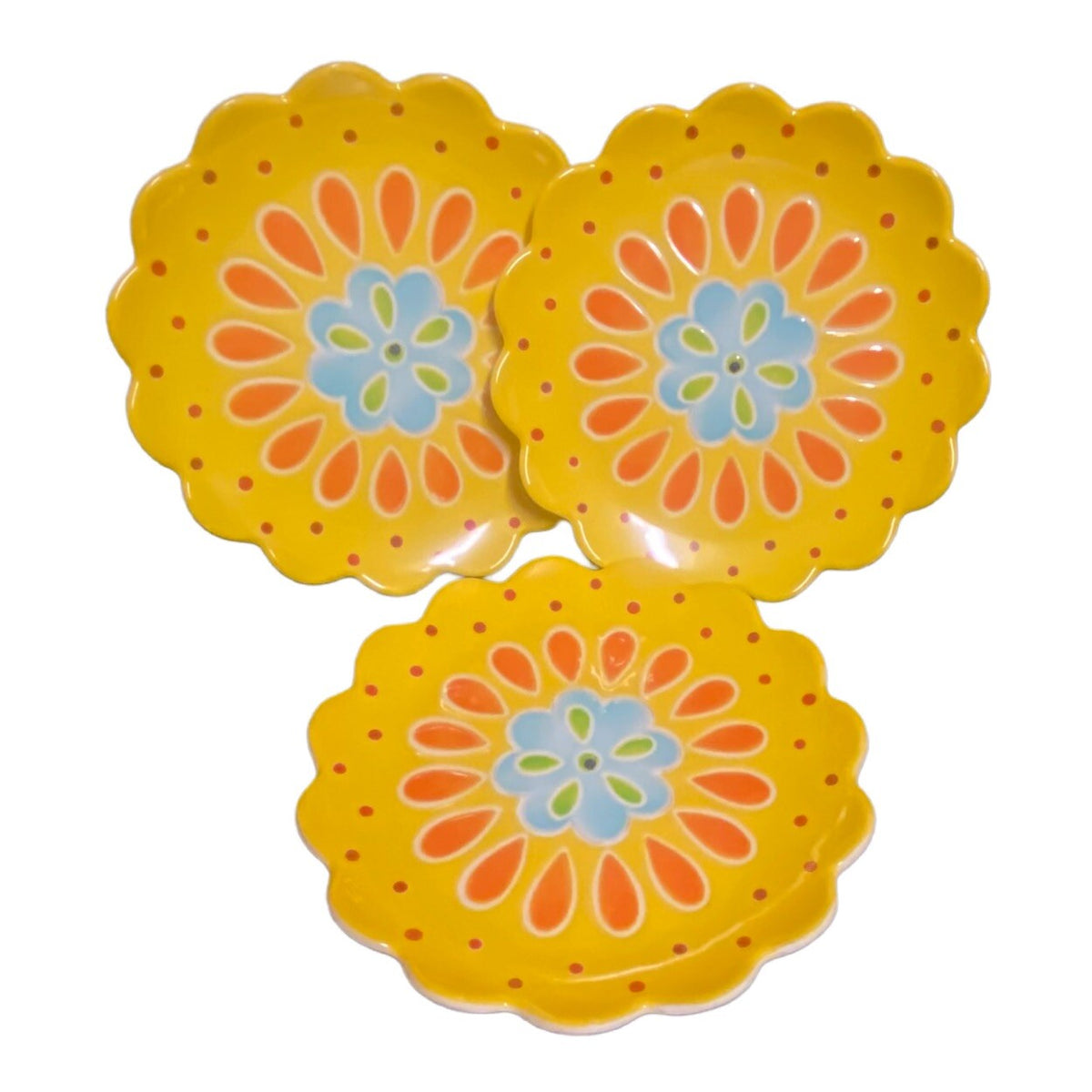 LAURIE GATES  3-Salad Plates Melamine Scalloped Flower Shaped Dessert Dish