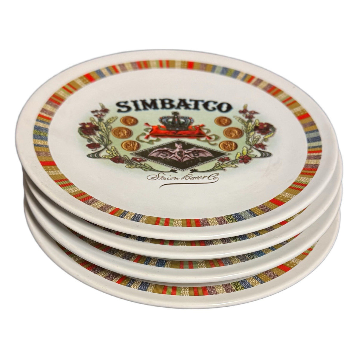 Pottery Barn Fireside Club Simbatco Salad Plates Set of 4 Color Crest Emblem