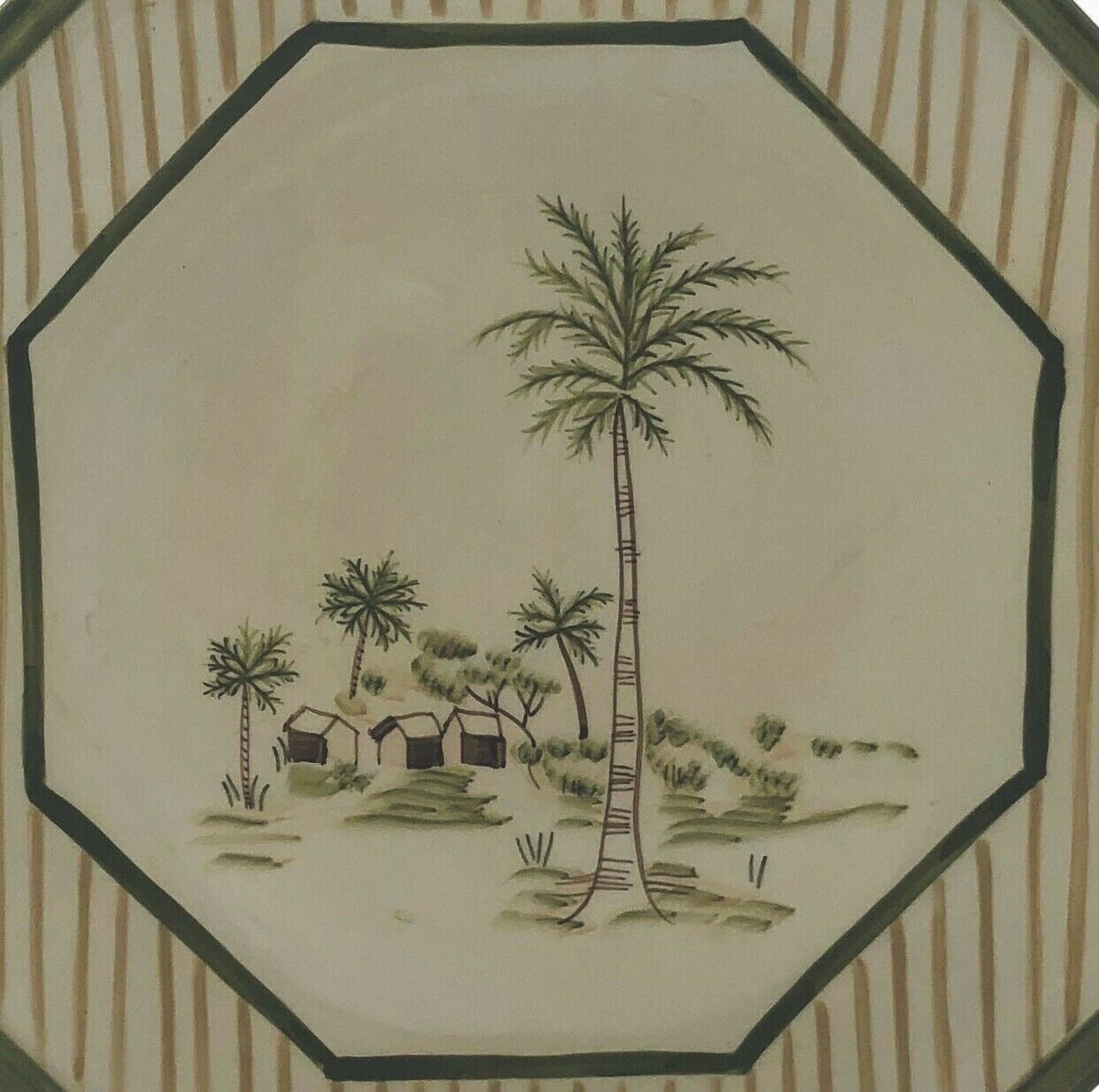 Waverly TAHITI Luncheon Plate Hand Painted Octagonal Palm Trees Stripes 9”D Dish