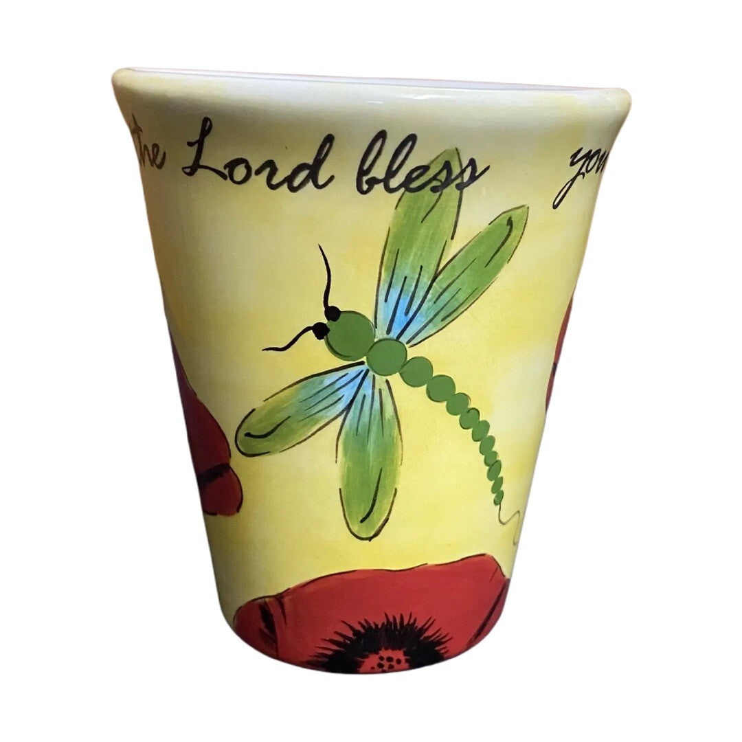 VIMI DESIGNS FLORAL Ceramic Yellow Coffee Mug MAY THE LORD BLESS YOU & KEEP YOU
