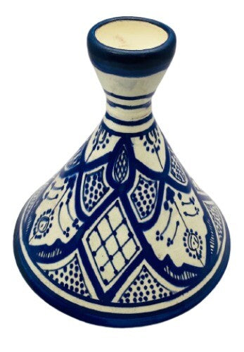 Moroccan Tagine Handcrafted Dome Lid Terracotta White & Blue Tajine 7 7/8”D