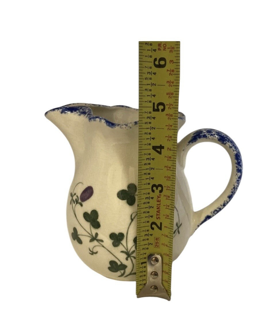 Mann Cote Basque Hand Painted Creamer Pitcher Japan Blue Rim Floral Vintage