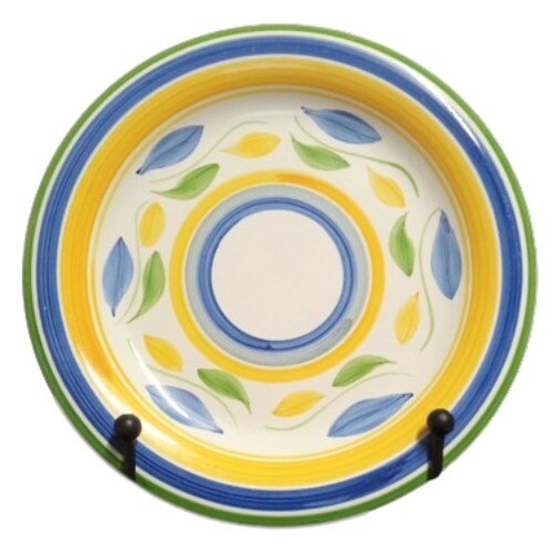 Gibson Everyday Amano Dinner Plates Set of 4 10 1/2” D Blue Yellow Leaves China