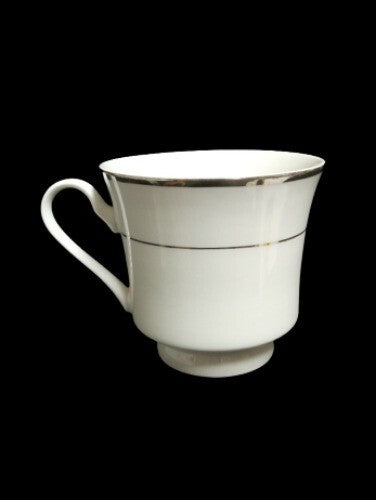 Gibson Designs Anniversary Platinum Cup & Saucer Set of 4 8 oz White China