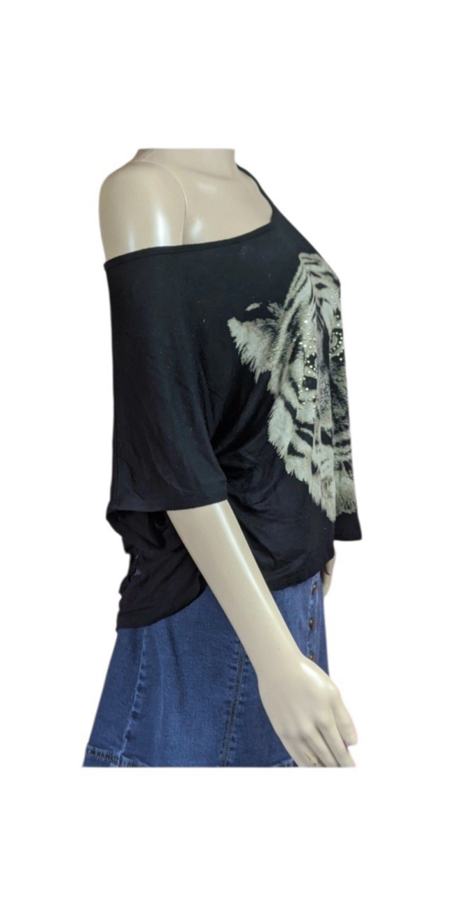 Love J Tatted Back Embellish Tiger Tee T-Shirt Women's Top