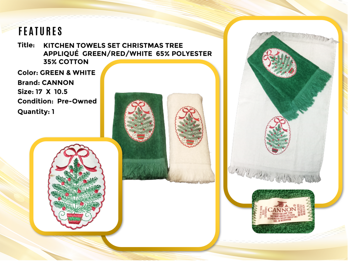 CANNON TOWELS SET CHRISTMAS TREE APPLIQUÉ  GREEN/RED/WHITE