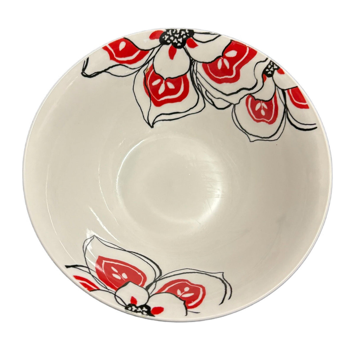 Rare Oneida BRIELLE 6-Bowls Soup/Cereal White Porcelain Red & Black Fower