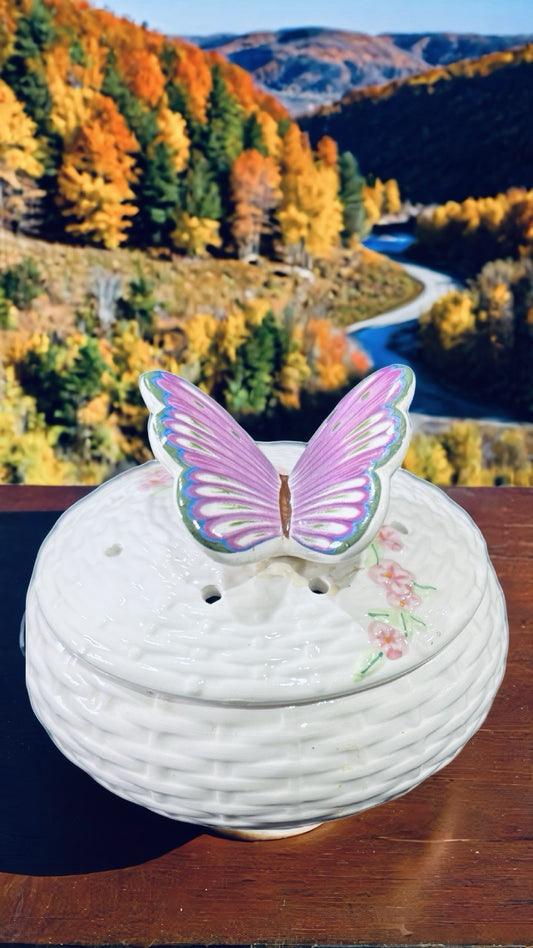 Teleflora Butterfly Lid Trinket Box/Potpourri Jar — Ceramic (Vintage)