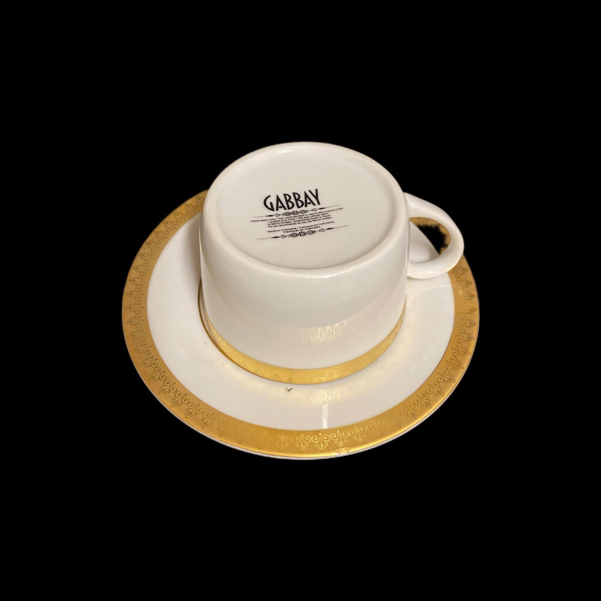 Gabbay QUEEN VICTORIA 6-Cups 6-Saucers Ceramic White Gold Border Trim Coffee Set