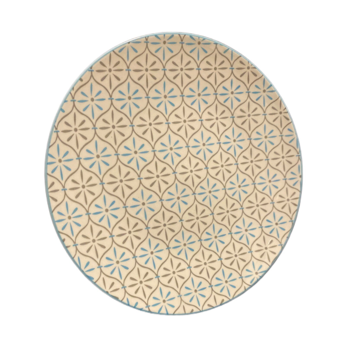Better Homes & Gardens PIERS GRAY Ceramic Dinner Plates Geometric Teal Trim