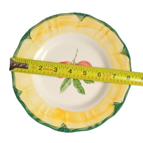 Gibson TUSCANY Salad Plate Cherries 8 ¼” D Yellow Border Green Trim Dessert Dish